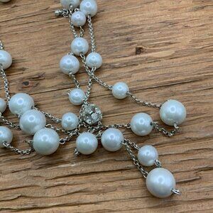 White House Black Market Faux Pearl Rhinestone Silver Tone Necklace